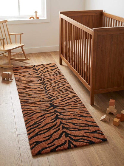 Tiger Print Hand Tufted Runner Rug, Orange Black Animal Pattern Hallway Carpet, Modern Statement Rug for Entryway Decor __etsy:7851943503