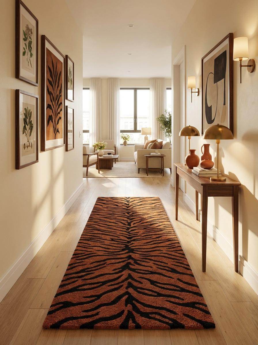 Tiger Print Hand Tufted Runner Rug, Orange Black Animal Pattern Hallway Carpet, Modern Statement Rug for Entryway Decor __etsy:7803998744