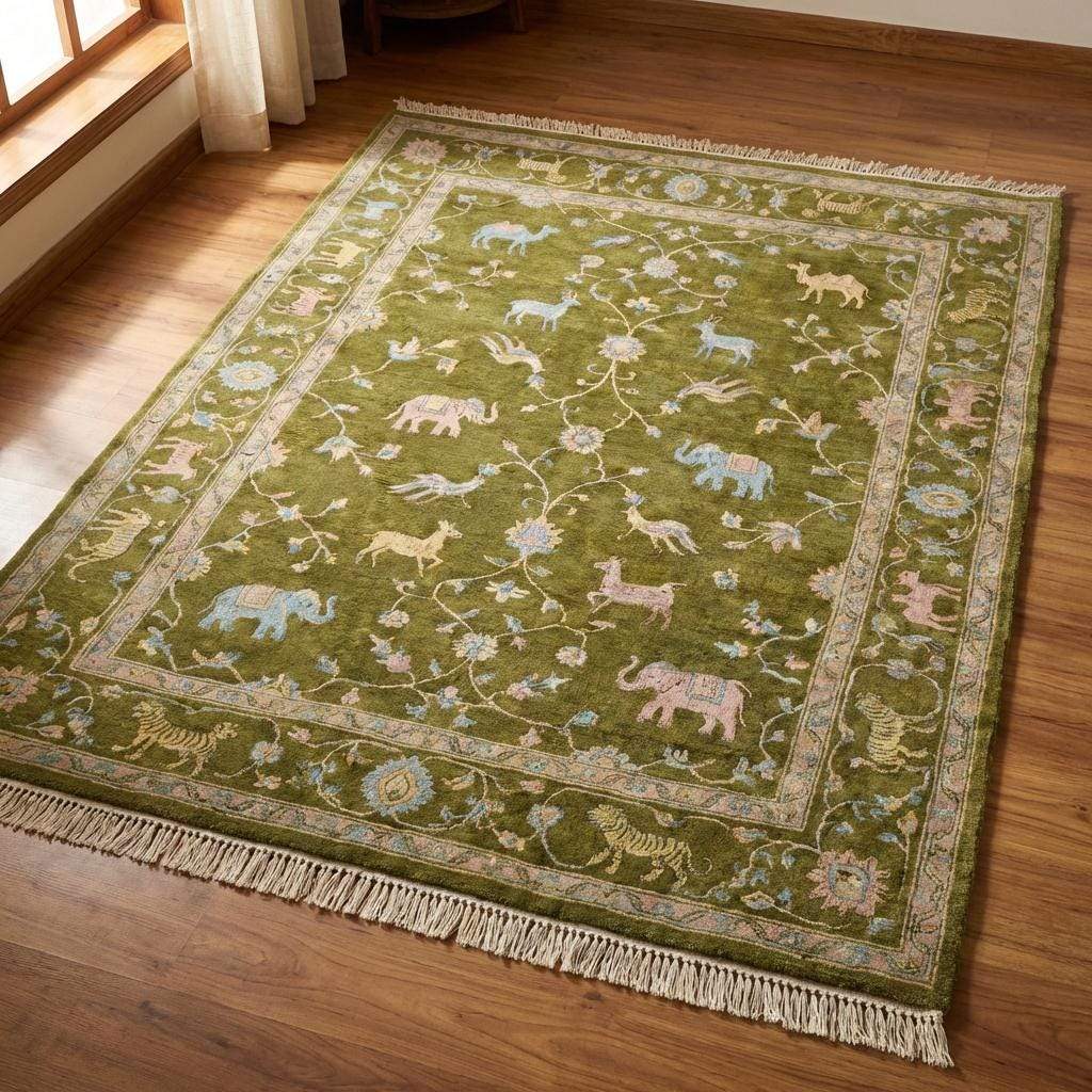 Persian style Tree of Life rug with botanical and animal storytelling design