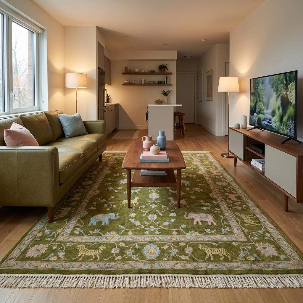 Tree of Life Hand Knotted Wool Area Rug with Animal Motifs