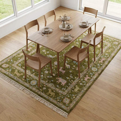 Tree of Life Hand Knotted Wool Area Rug with Animal Motifs