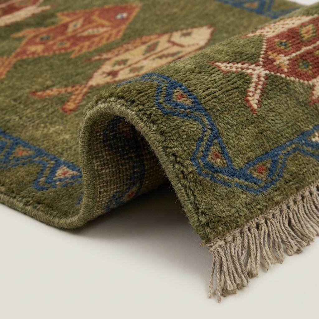 Tribal Fish Hand Knotted Wool Runner Rug __etsy:7614108384