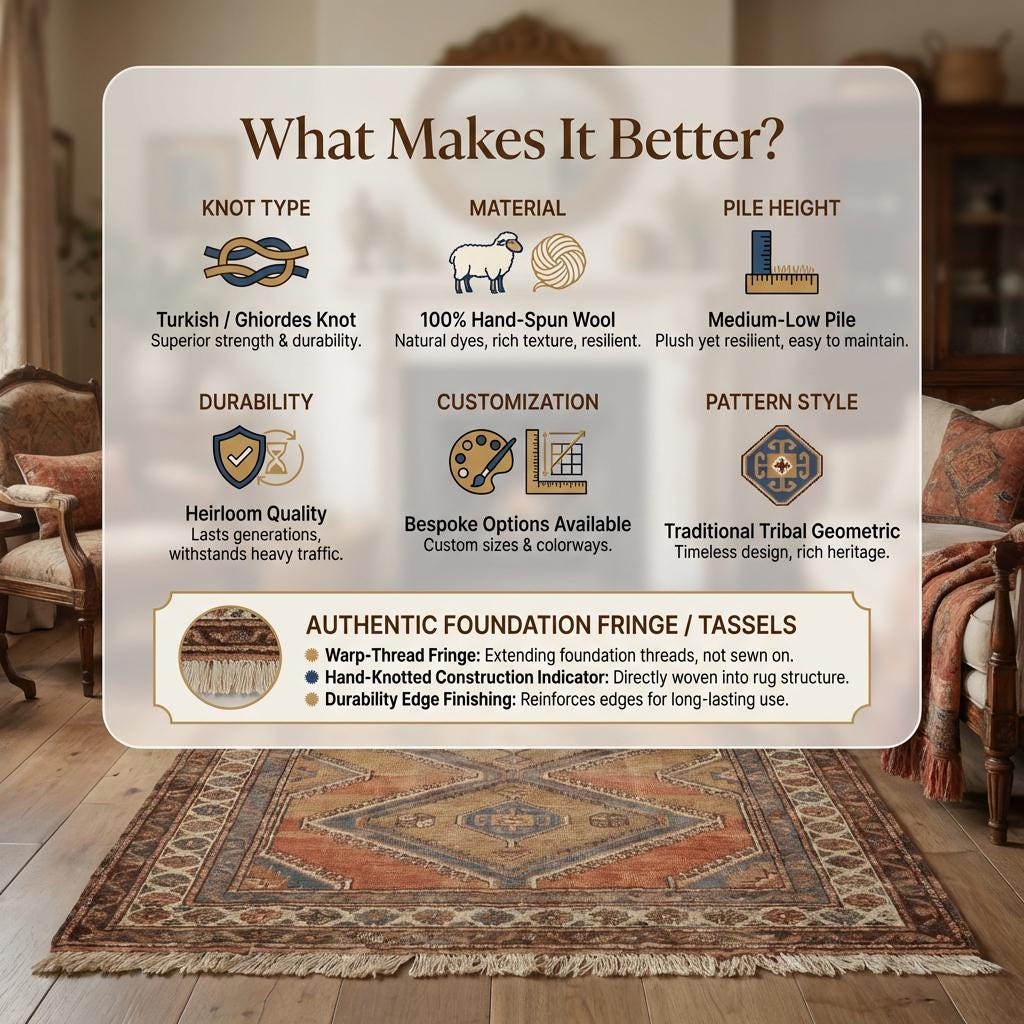 Tribal Geometric Hand Knotted Wool Area Rug