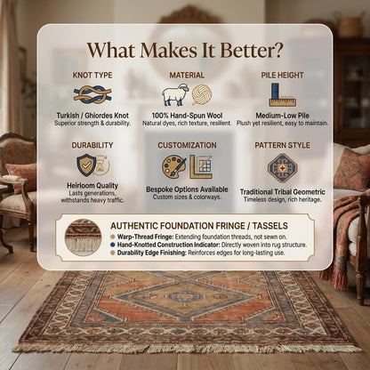 Tribal Geometric Hand Knotted Wool Area Rug