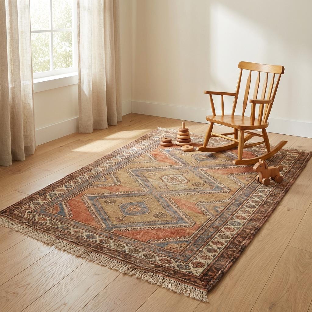 Vintage inspired tribal hand knotted rug for bedroom or lounge décor