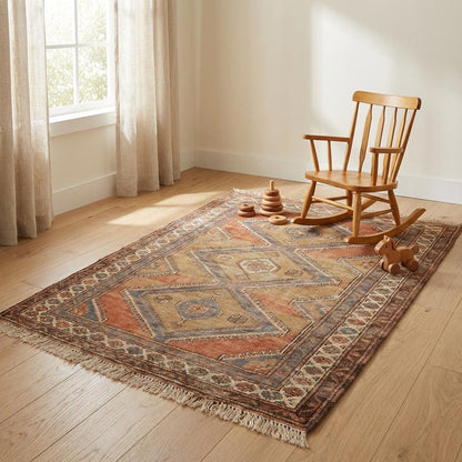 Vintage inspired tribal hand knotted rug for bedroom or lounge décor