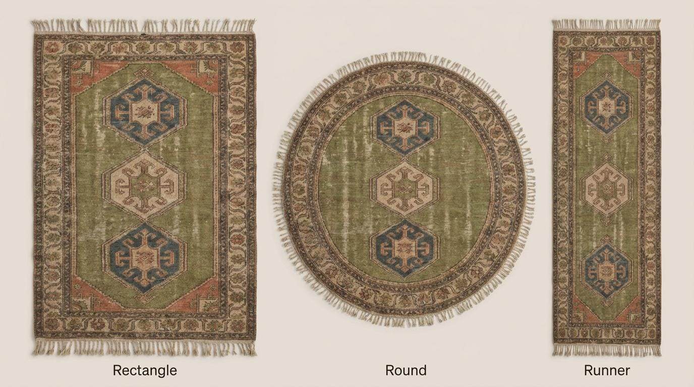 Tribal hand knotted wool rug with geometric Oushak medallion design and natural wool pile in olive green and rust tones