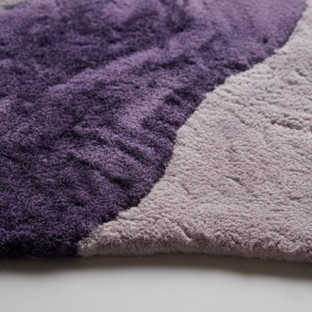 Lavender freeform rug with sculptural tufted texture and organic shape in purple gradient colors