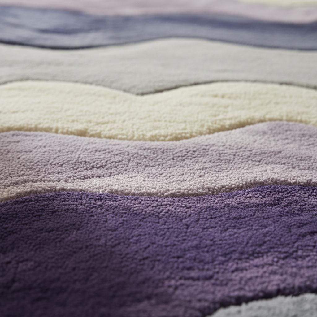 Lavender freeform rug with sculptural tufted 3D texture and organic shape in purple gradient colors