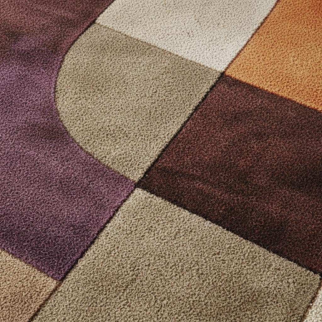 Retro area rug with colorful mid-century abstract geometric design and plush texture