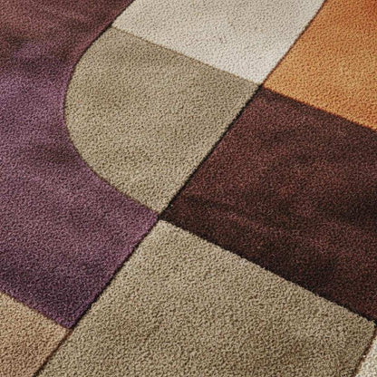 Retro area rug with colorful mid-century abstract geometric design and plush texture