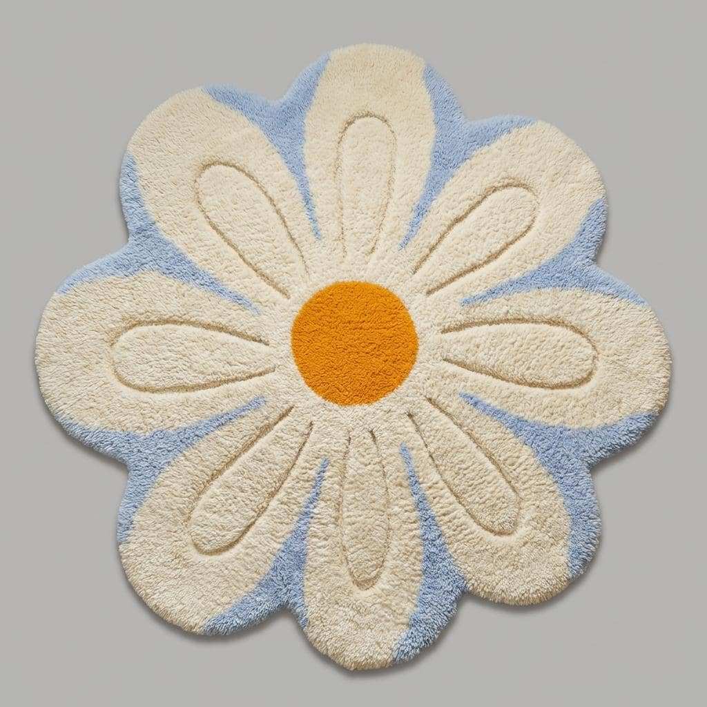 Cute kawaii flower rug, soft tufted shag carpet for nursery, kids room, and aesthetic home decor