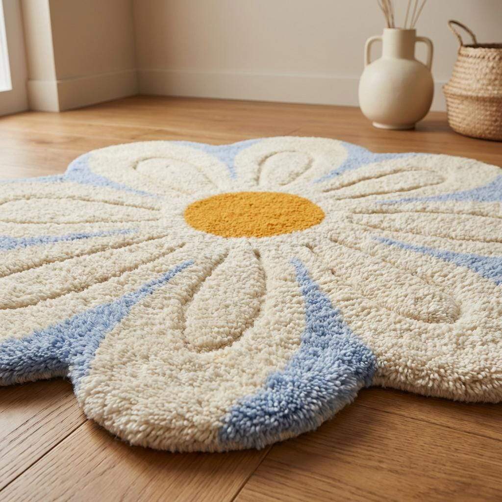 Tufted Daisy Flower Rug, Plush Nursery Decor