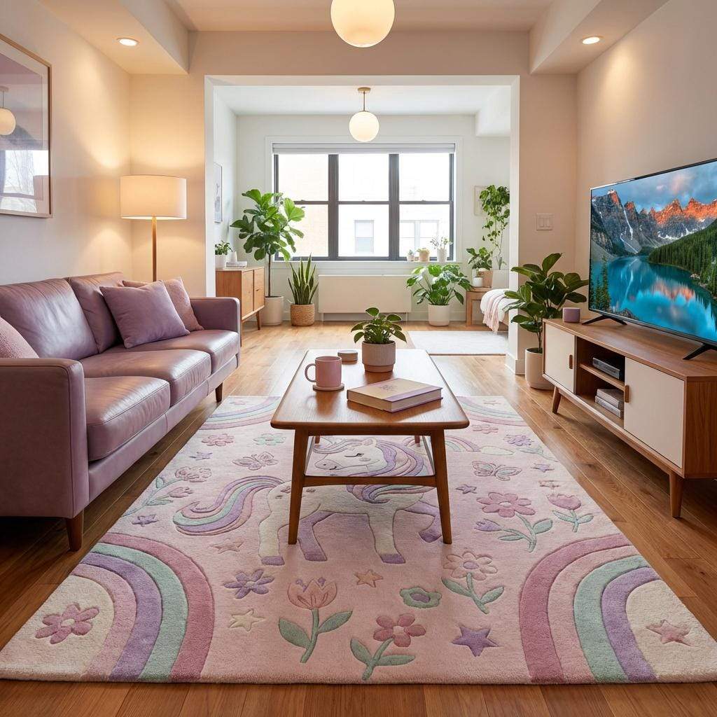 Unicorn Nursery Rug Pastel Rainbow Kids Room Rug Soft Playroom Carpet Floral Girls Bedroom Decor Baby Room Area Rug