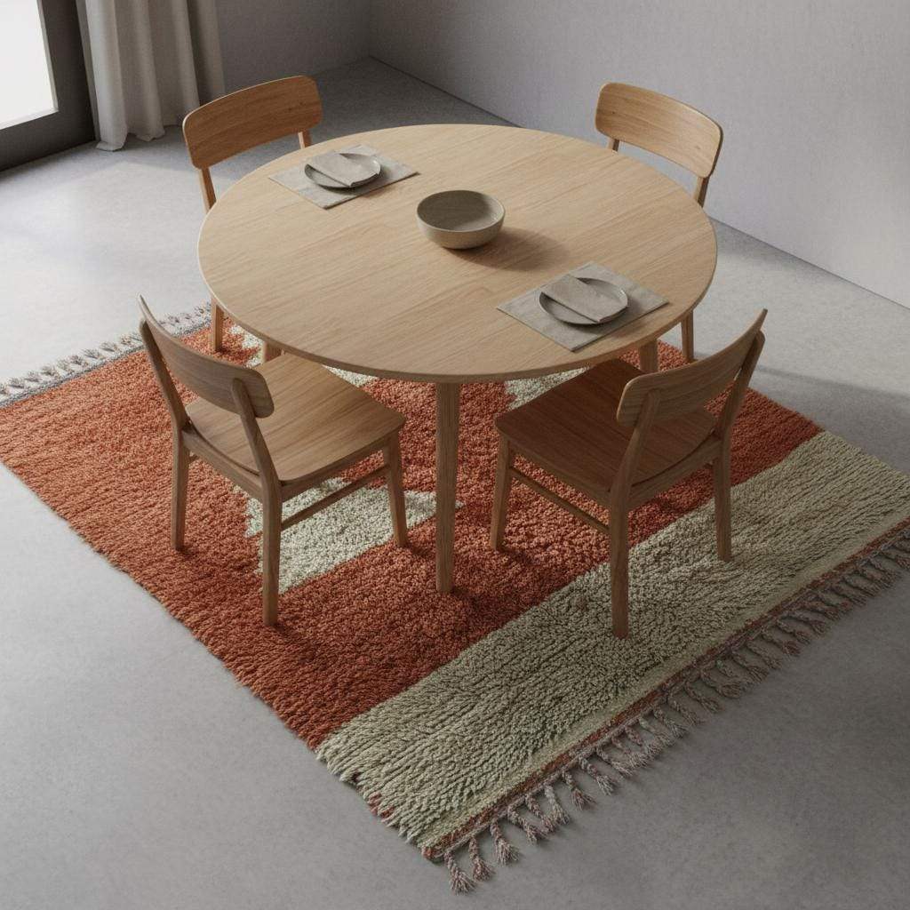 Vintage Berber Wool Rug – Terracotta Rust Cream Geometric Triangle Design