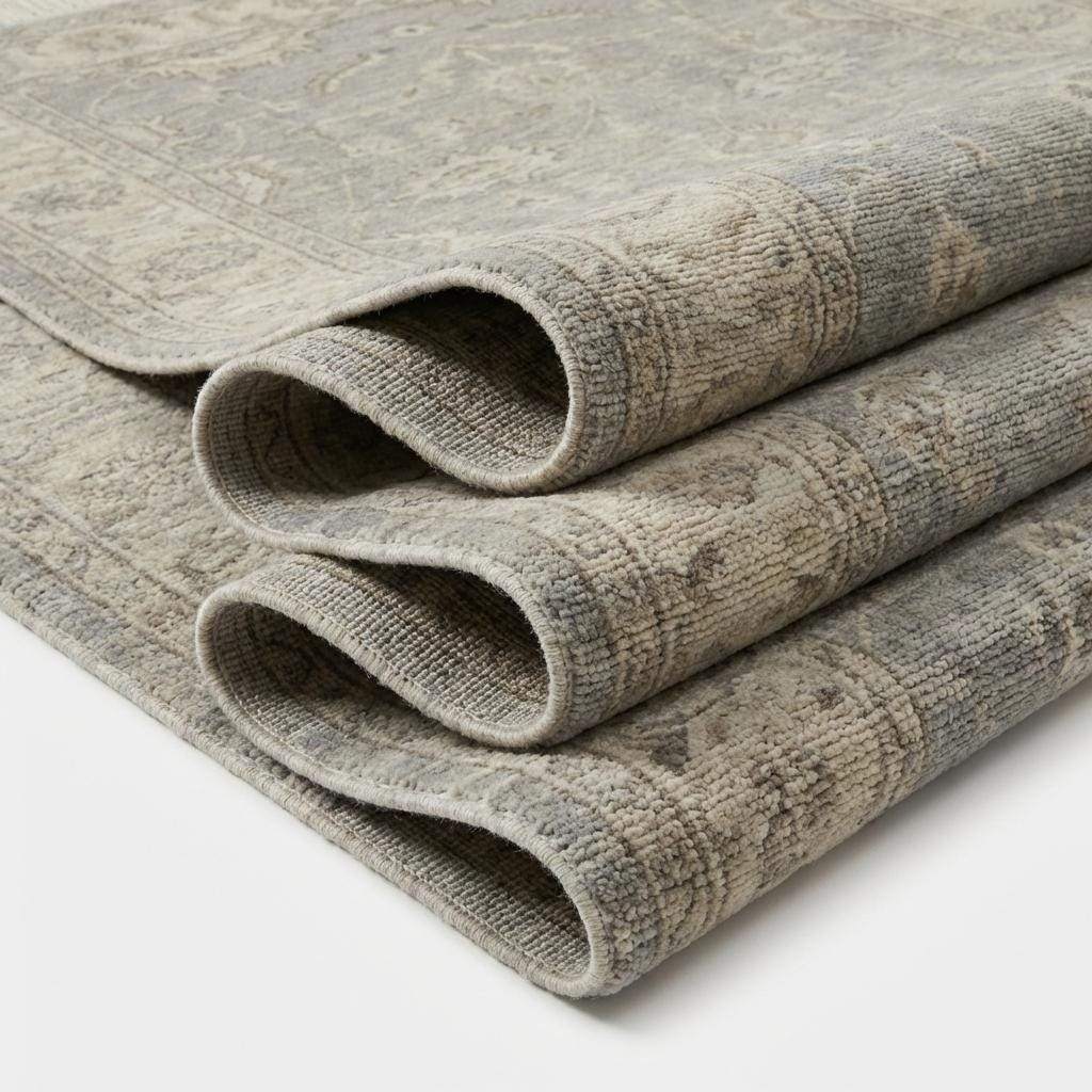 Vintage floral bordered hand-knotted runner rug in neutral gray with ornate floral medallion and hand-tied fringe edges