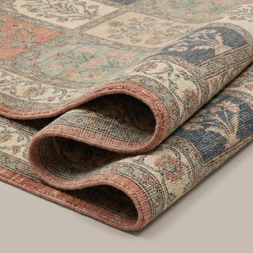 Vintage Floral Patchwork Hand Knotted Wool Area Rug __etsy:7638750294