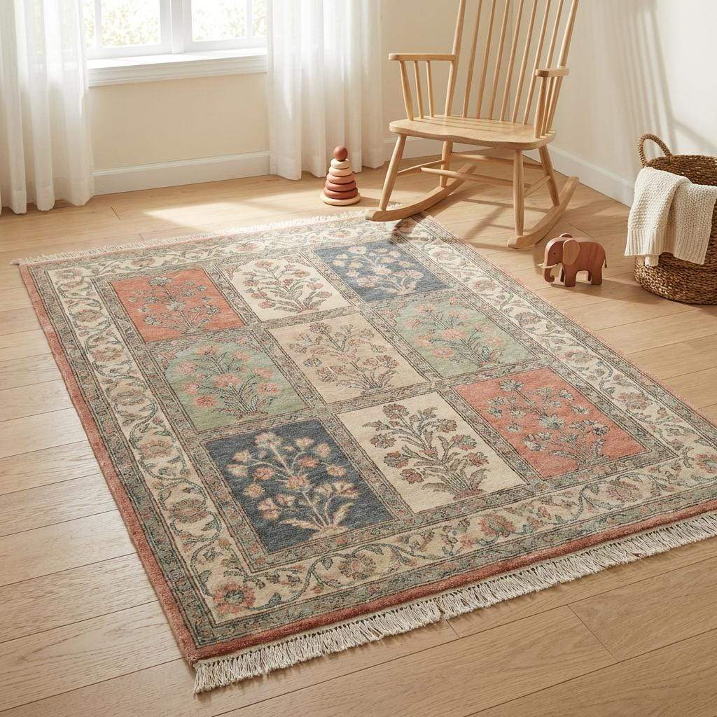 Vintage Floral Patchwork Hand Knotted Wool Area Rug __etsy:7638750298