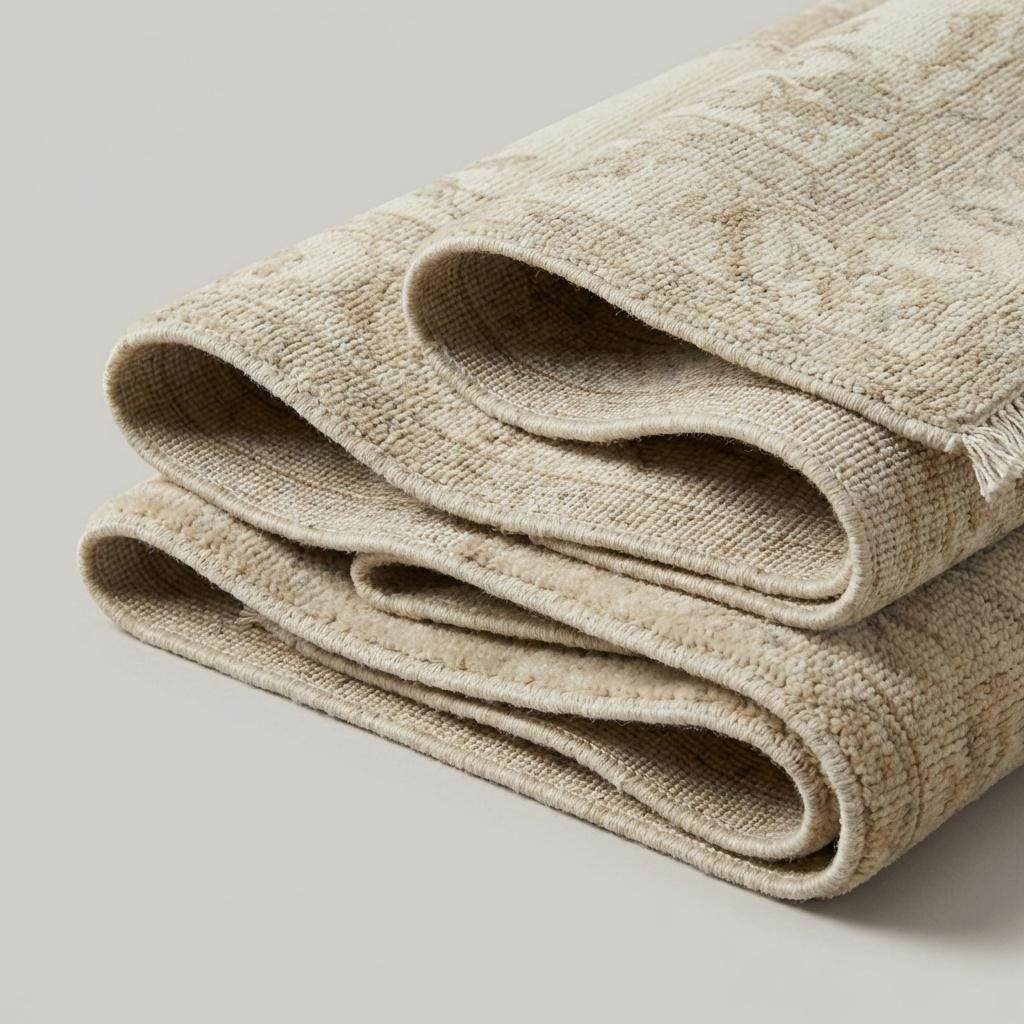 Vintage Neutral Area Rug, Hand Knotted Oushak Wool Floral Design