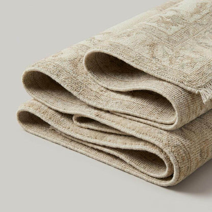 Vintage Neutral Area Rug, Hand Knotted Oushak Wool Floral Design