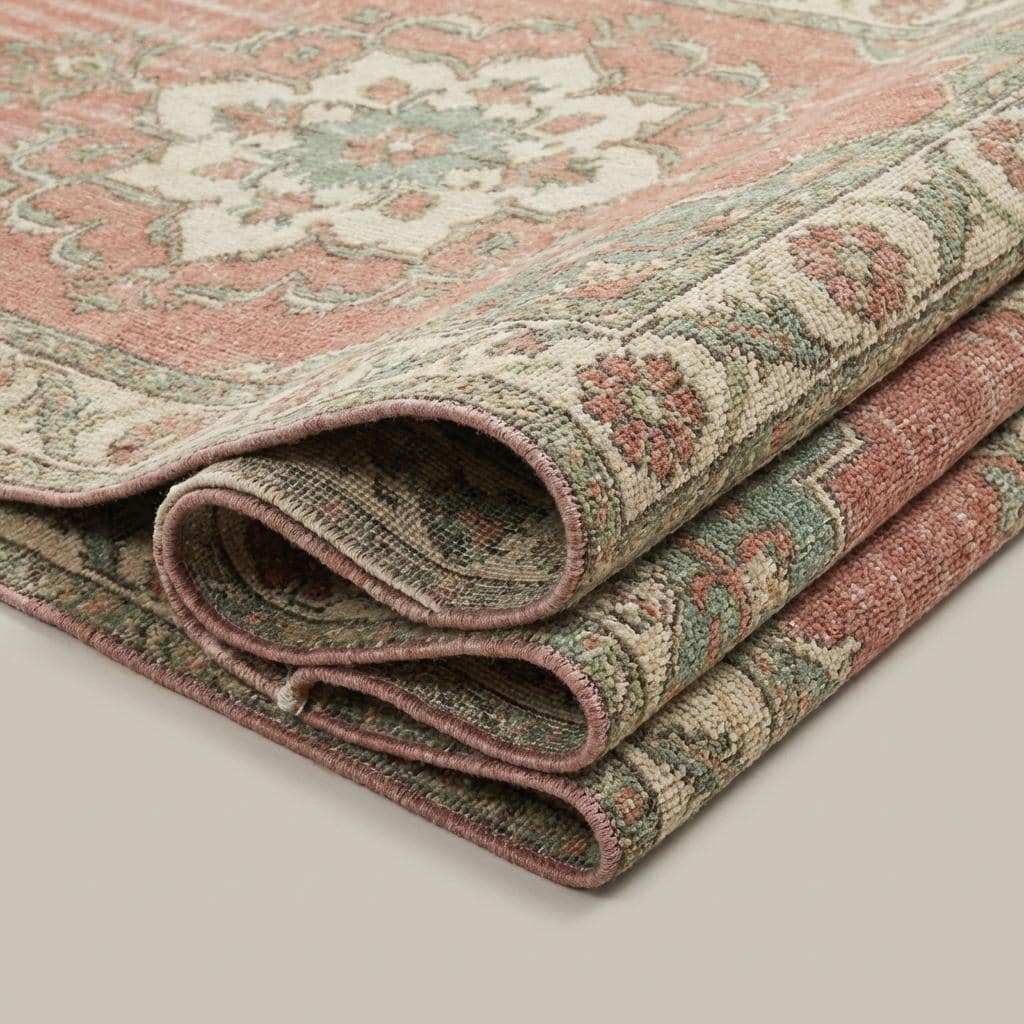 Vintage Oushak Hand Knotted Wool Area Rug Soft Pink Green