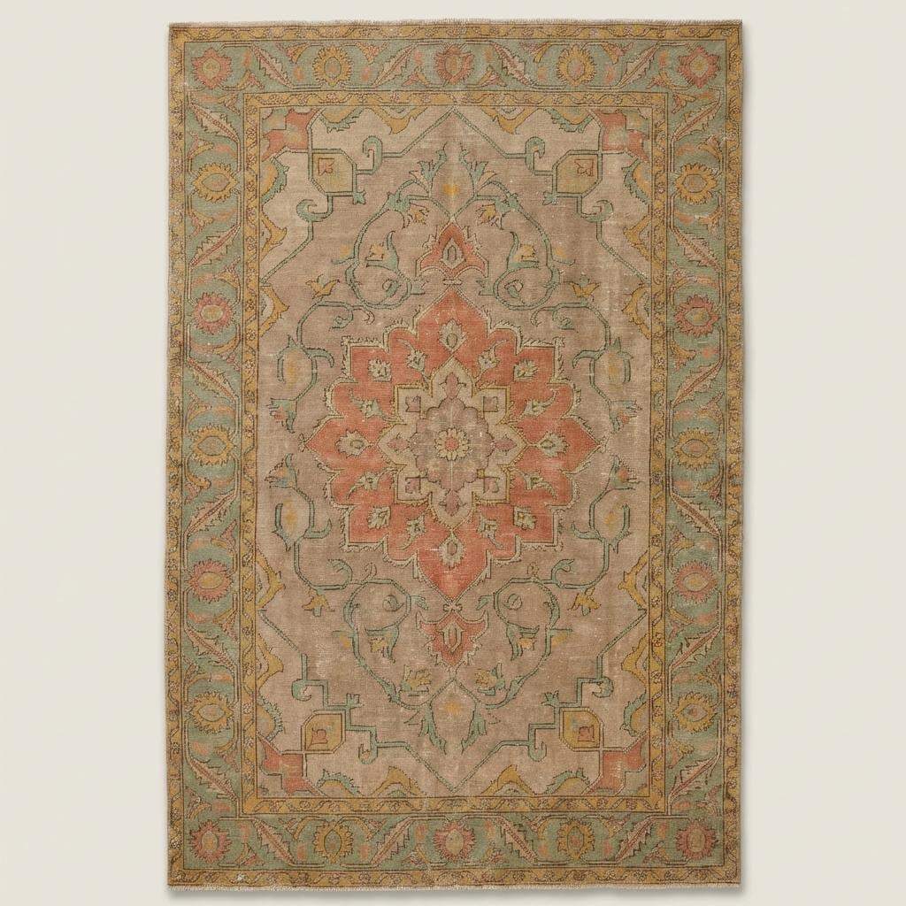 Vintage Oushak Hand Knotted Wool Area Rug With Floral Medallion