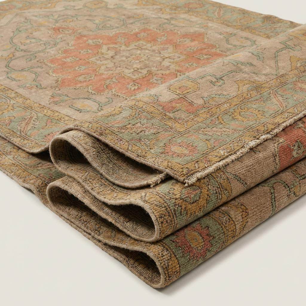 Vintage Oushak Hand Knotted Wool Area Rug With Floral Medallion