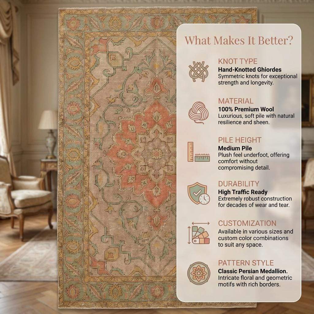 Vintage Oushak Hand Knotted Wool Area Rug With Floral Medallion