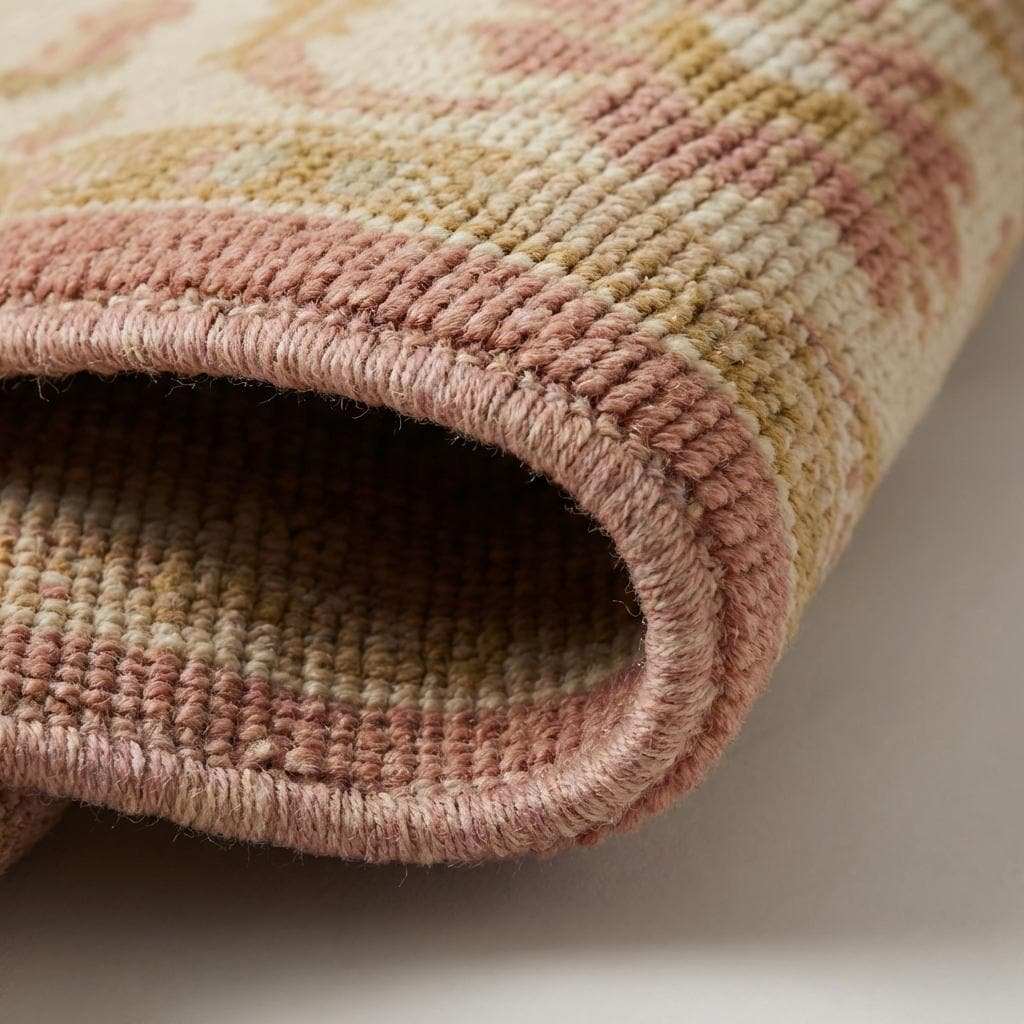 Vintage Oushak Hand Knotted Wool Rug in Soft Blush Pink