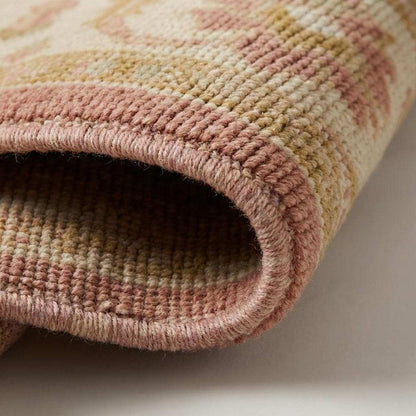 Vintage Oushak Hand Knotted Wool Rug in Soft Blush Pink