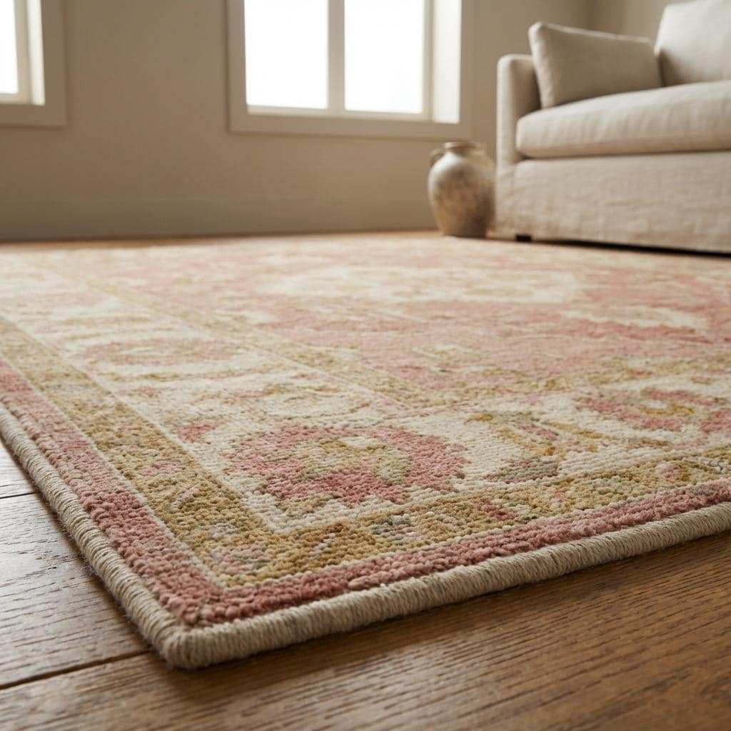 Low pile hand knotted wool rug ideal for living rooms, bedrooms, and transitional interiors