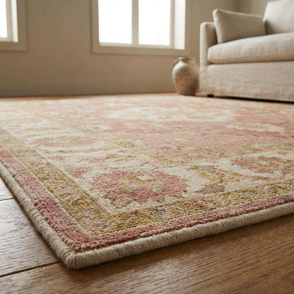 Low pile hand knotted wool rug ideal for living rooms, bedrooms, and transitional interiors