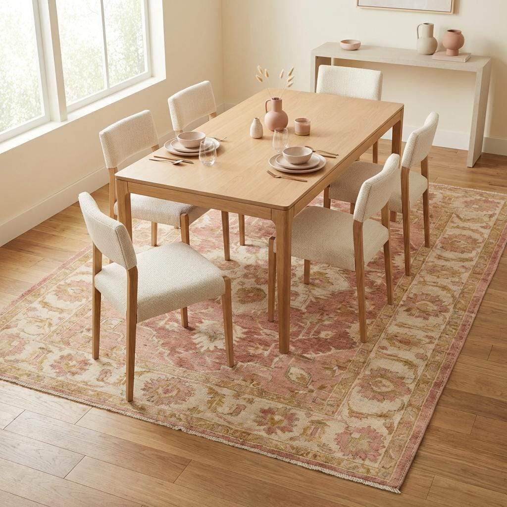Vintage Oushak Hand Knotted Wool Rug in Soft Blush Pink