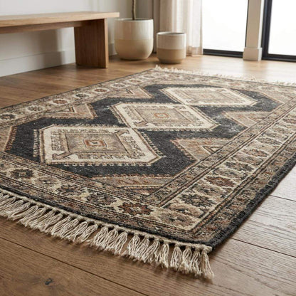 Neutral hand knotted area rug ideal for living room or bedroom décor