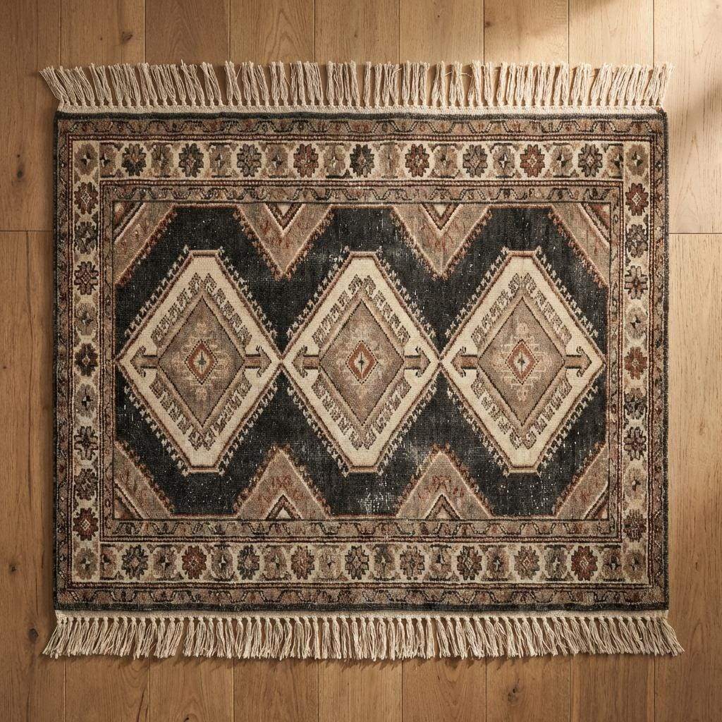 Vintage Tribal Hand Knotted Wool Area Rug for Rustic Interiors