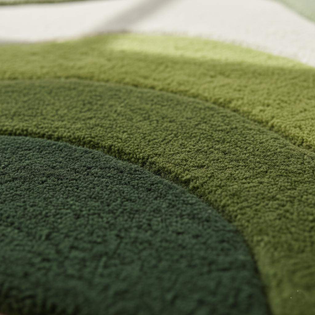Wave Pattern Moss Rug with tufted green and cream wave design mimicking natural landscapes
