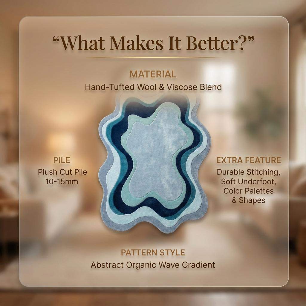 Wavy Abstract Rug • Irregular Shape, Modern Blue Accent Carpet