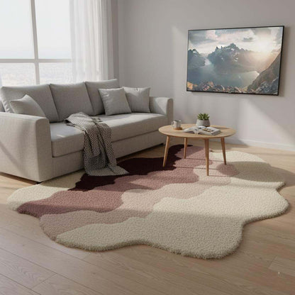 Irregular-shaped rug featuring layered organic curves in warm earthy tones. __etsy:7277872211