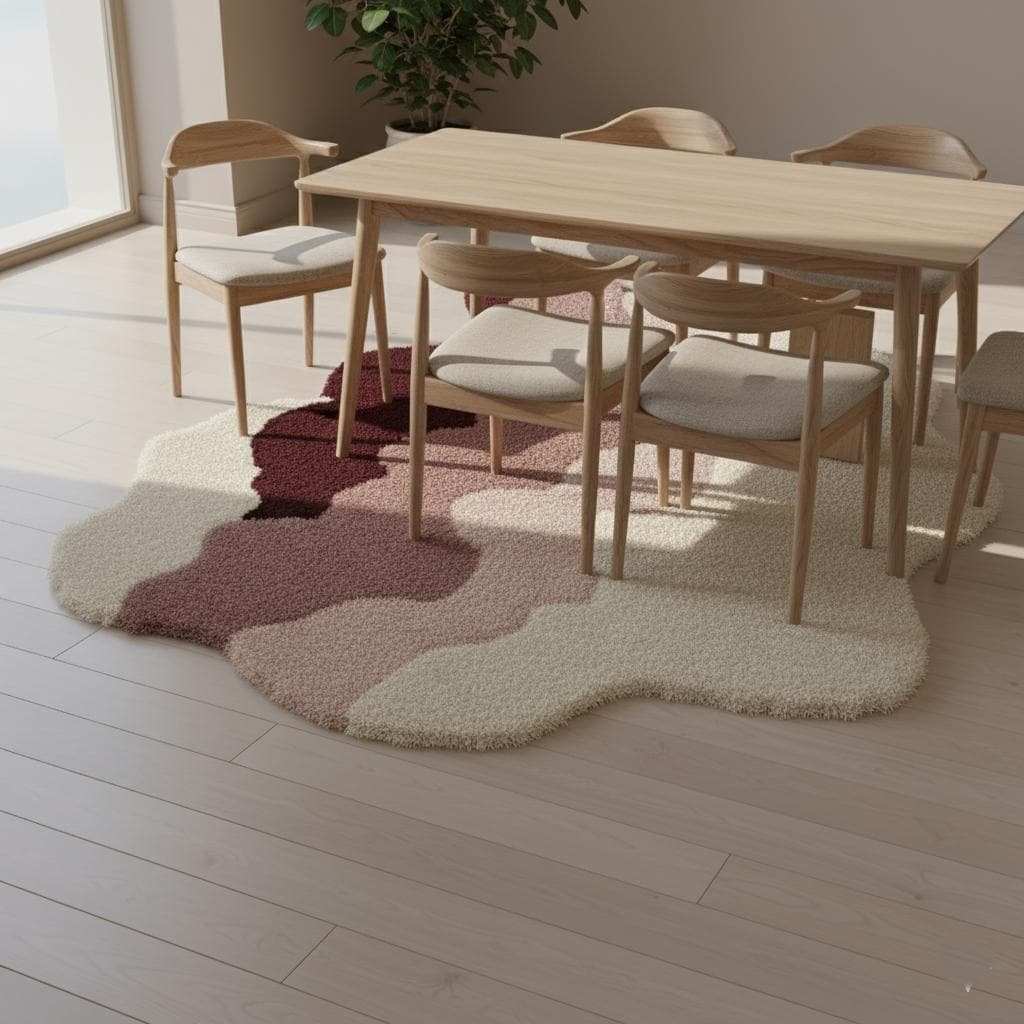 Wavy Abstract Shag Rug: Cream, Blush, Mauve, and Burgundy Accent Teppich __etsy:7277872207