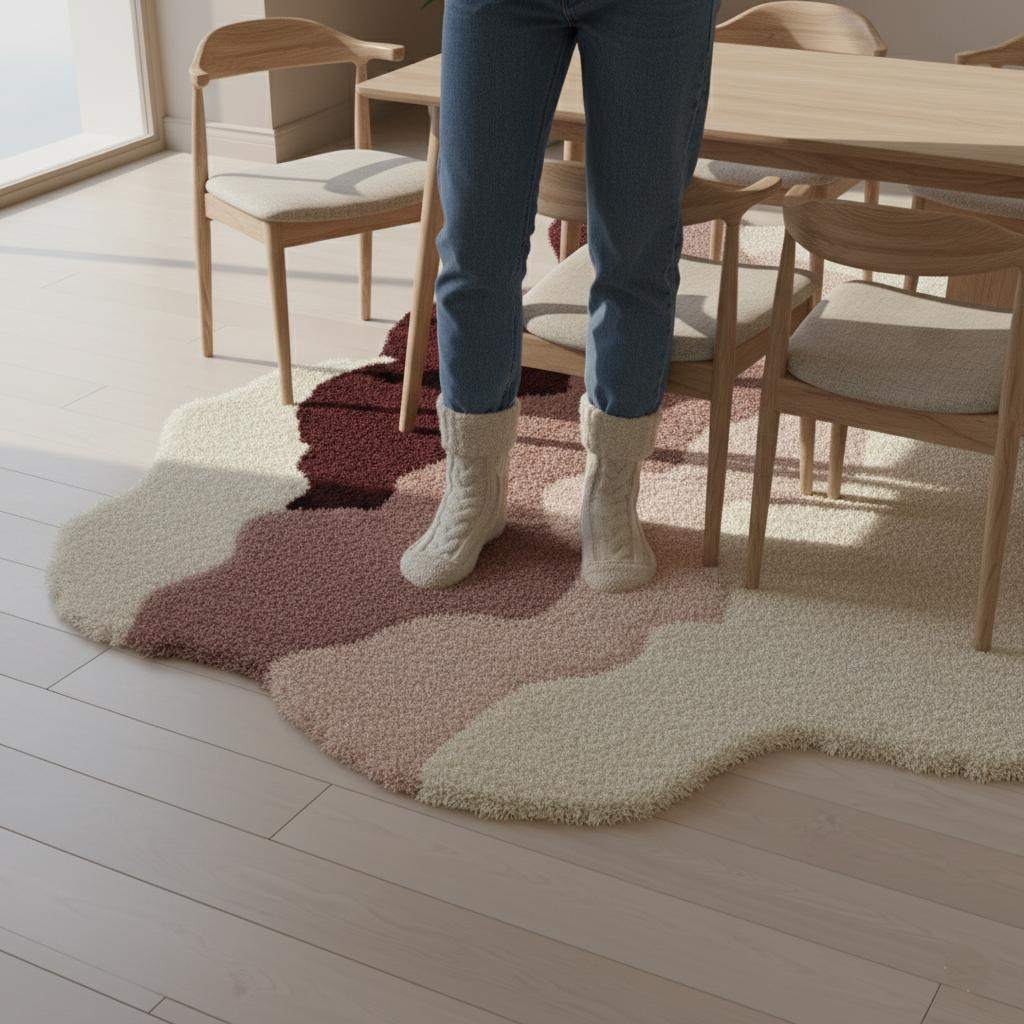 Wavy Abstract Shag Rug: Cream, Blush, Mauve, and Burgundy Accent Teppich __etsy:7277872213