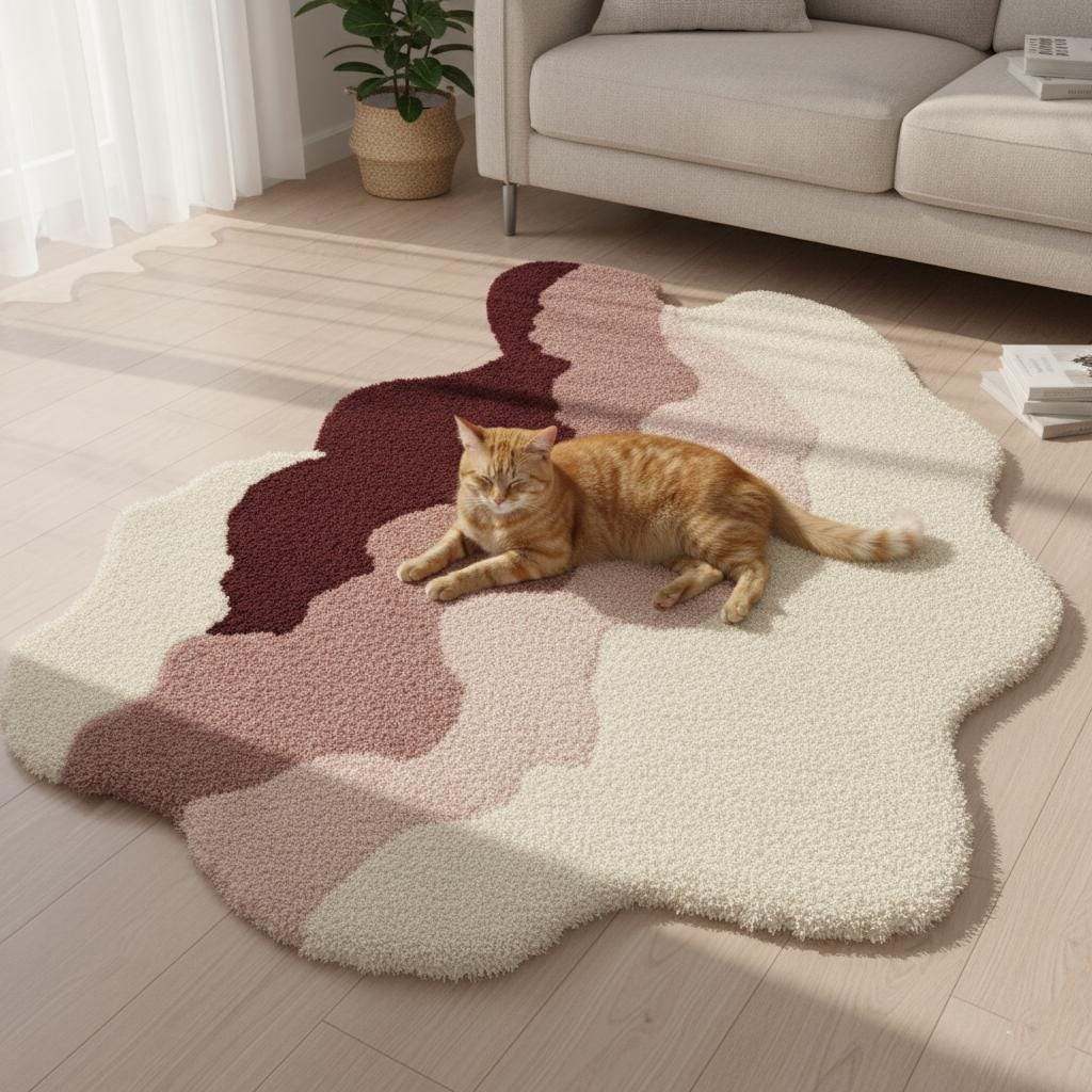 Wavy Abstract Shag Rug: Cream, Blush, Mauve, and Burgundy Accent Teppich __etsy:7277872271