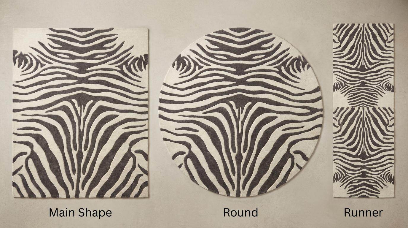 Zebra Print Hand Tufted Wool Rug, Modern Ivory Charcoal Area Rug for Living Room Bedroom, Bold Animal Pattern Floor Carpet
