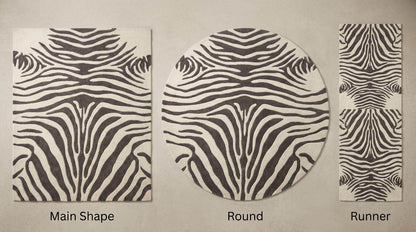 Zebra Print Hand Tufted Wool Rug, Modern Ivory Charcoal Area Rug for Living Room Bedroom, Bold Animal Pattern Floor Carpet