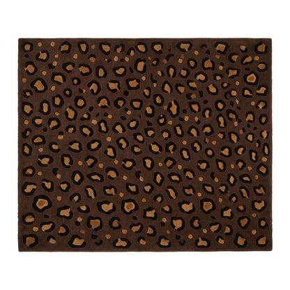 Brown Leopard Rug with a chocolate brown wool surface, scattered black rosettes and warm tan centres in an animal print pattern