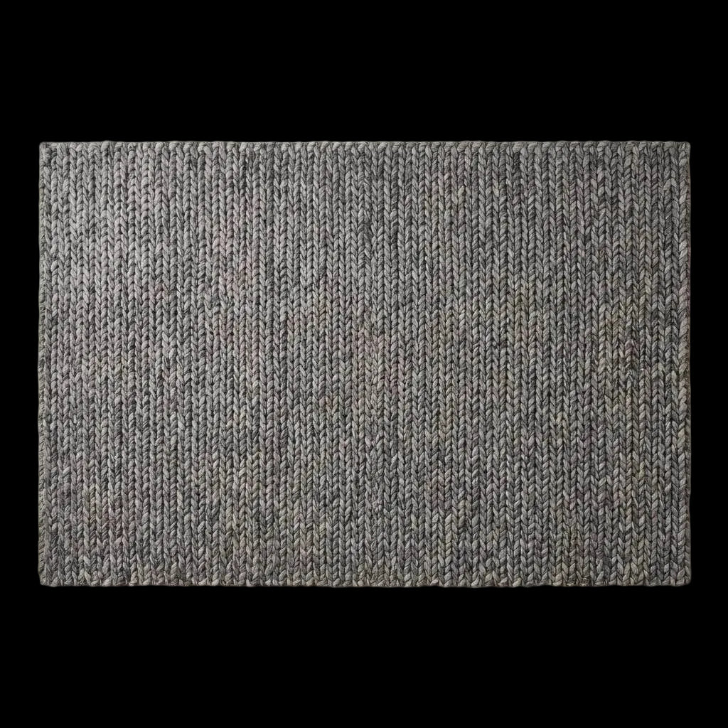 Handwoven chunky knit wool rug in gray with oversized braid design for modern Scandinavian living room decor