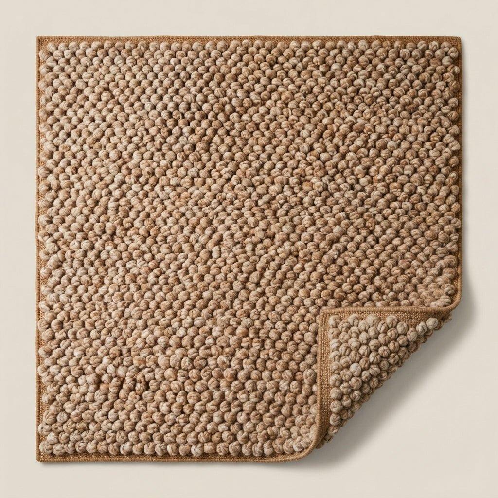 Chunky Wool Rug, Handwoven Pebble Texture Area Rug, Camel Beige Heathered Carpet, Modern Organic Minimalist Decor, Thick Cozy Living Room Floor Rug