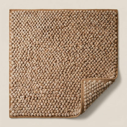 Chunky Wool Rug, Handwoven Pebble Texture Area Rug, Camel Beige Heathered Carpet, Modern Organic Minimalist Decor, Thick Cozy Living Room Floor Rug