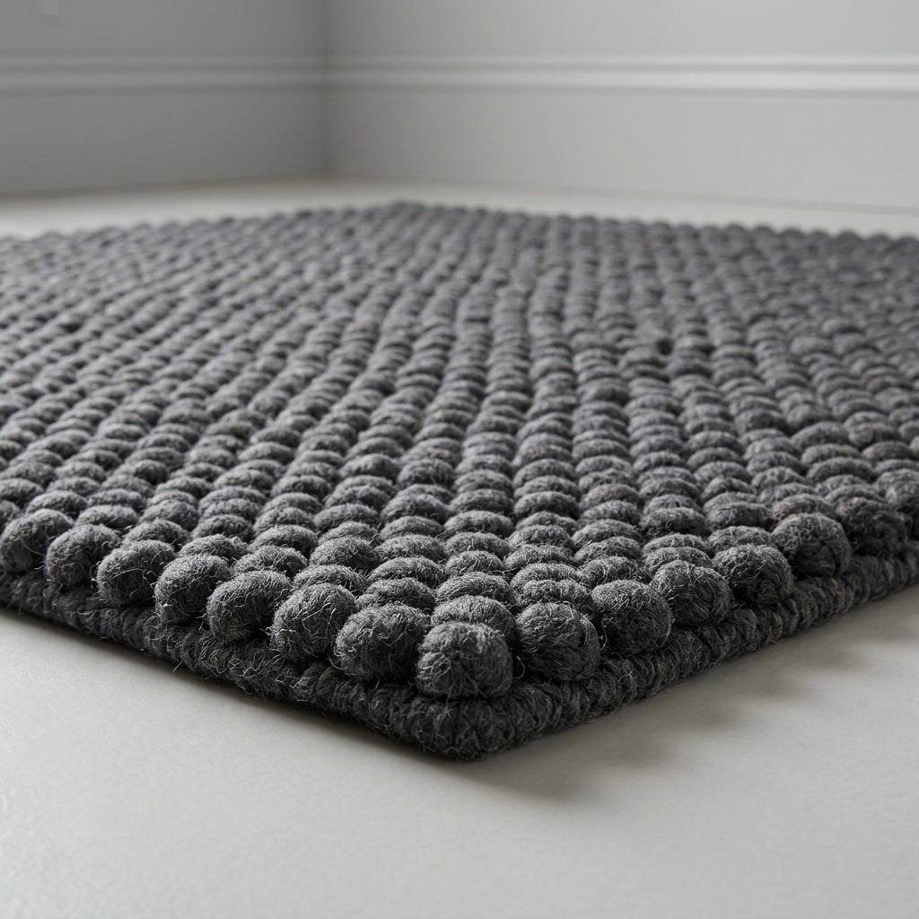 Chunky Wool Rug, Handwoven Pebble Texture Area Rug, Charcoal Gray Carpet, Modern Minimalist Scandinavian Decor, Thick Cozy Living Room Floor Rug