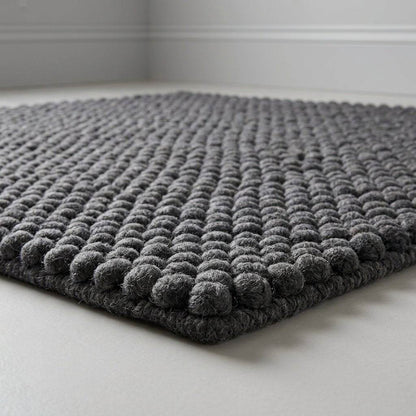 Chunky Wool Rug, Handwoven Pebble Texture Area Rug, Charcoal Gray Carpet, Modern Minimalist Scandinavian Decor, Thick Cozy Living Room Floor Rug