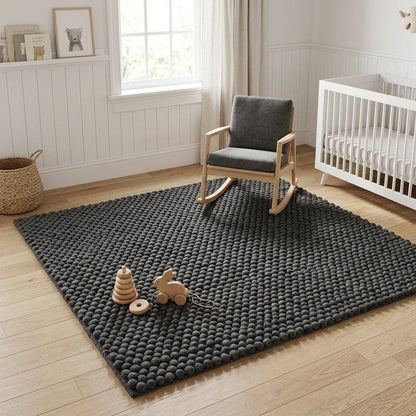 Chunky Wool Rug, Handwoven Pebble Texture Area Rug, Charcoal Gray Carpet, Modern Minimalist Scandinavian Decor, Thick Cozy Living Room Floor Rug
